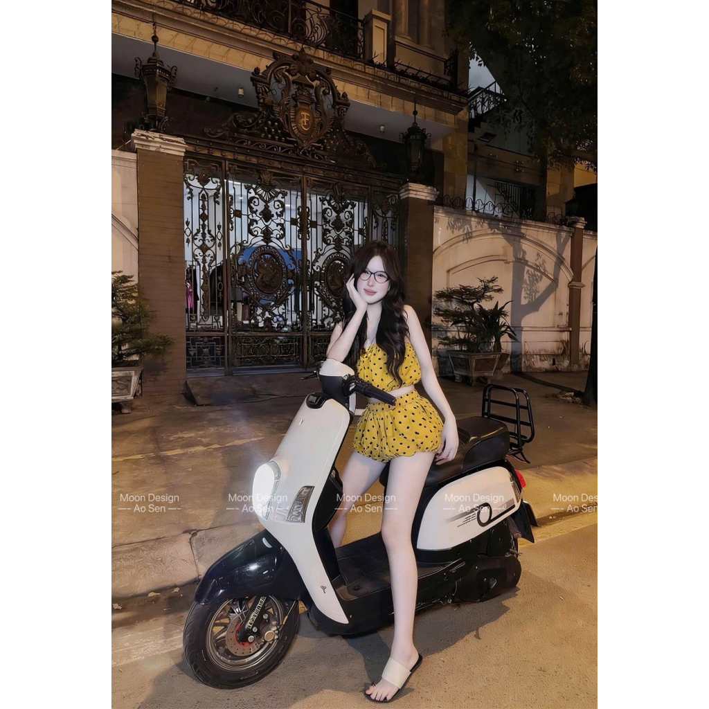 set sz SM chấm bi vàng be