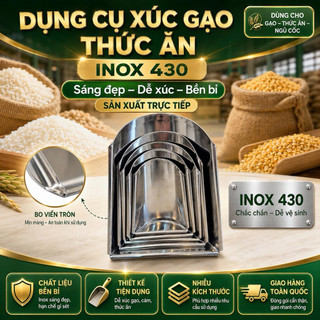 Dụng cụ xúc gạo thức ăn Inox 430 - muỗng xúc gạo, cám, ngũ cốc nhiều kích thước