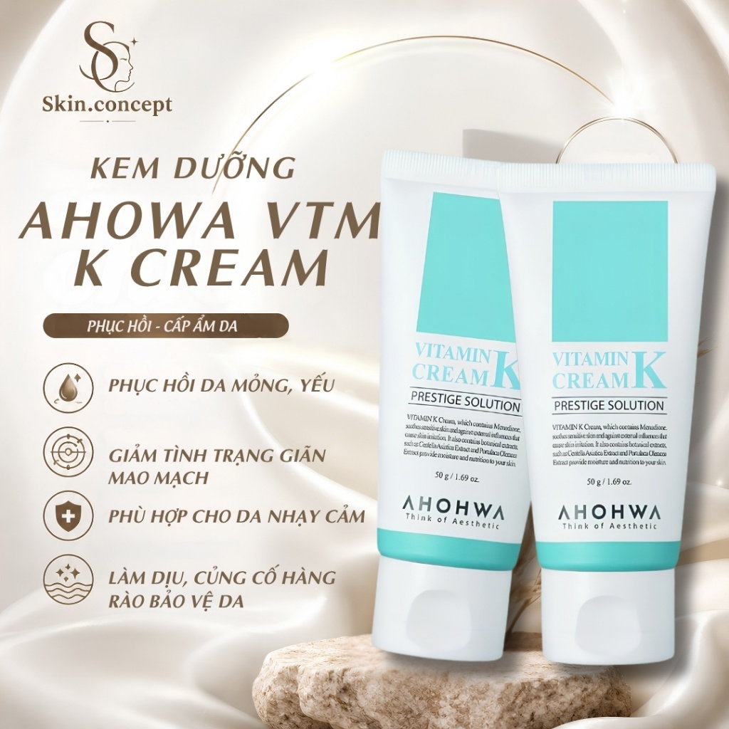 Kem Dưỡng Phục Hồi Ahohwa Vitamin K Cream - Phục Hồi Da Mỏng Đỏ, Giãn Mao Mạch, Làm Dịu Da, Mờ Sẹo