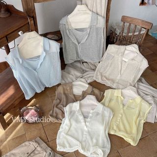 VMY Studio - Set áo len montoghi phối áo 2 dây siêu xinh mặc mát không nóng diện đi chơi đi biển nữ