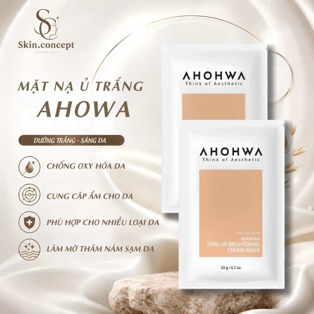 Mặt Nạ Ủ Trắng Dạng Kem AHOHWA Tone-Up Brightening Cream Mask Giúp Da Trắng Sáng Bật Tone