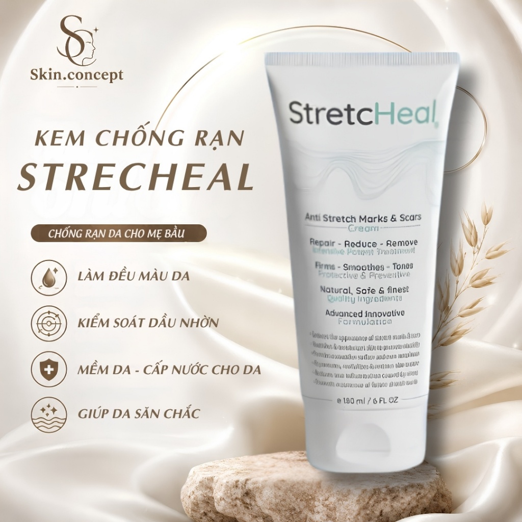 Kem rạn da StretcHeal Mỹ , ngừa rạn da dạng kem dễ thẩm thấu cho mẹ bầu và sau sinh