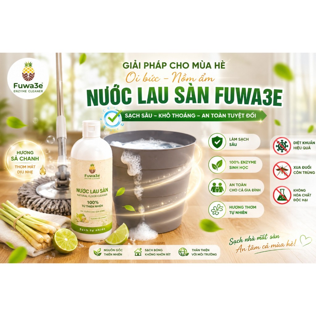 Nước Lau Sàn Hữu Cơ Sinh Học Enzyme Từ Vỏ Dứa Hương Sả Chanh/Quế Đậm Đặc - Khử Mùi, Đuổi Côn Trùng, An Toàn Cho Mẹ & Bé