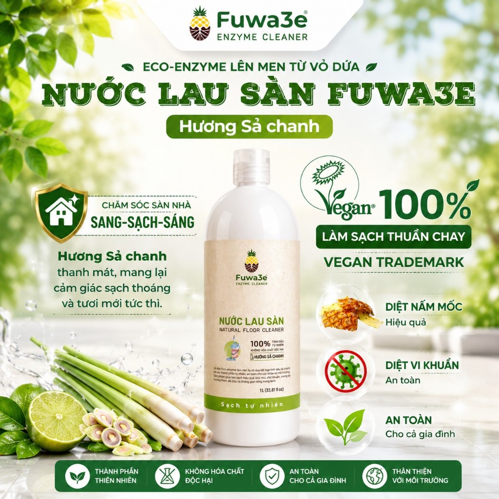 Nước Lau Sàn Hữu Cơ Sinh Học Enzyme Từ Vỏ Dứa Hương Sả Chanh/Quế Đậm Đặc - Khử Mùi, Đuổi Côn Trùng, An Toàn Cho Mẹ & Bé