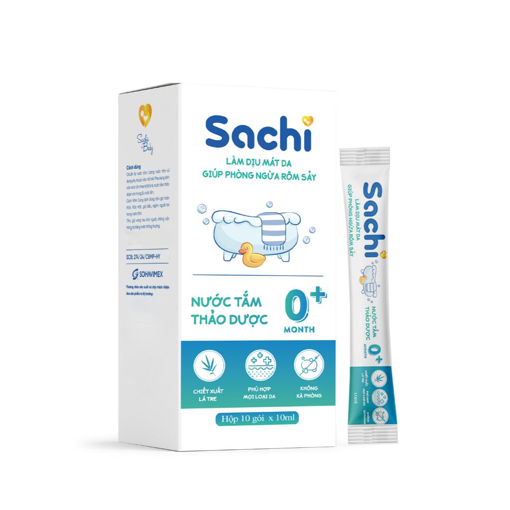 Nước Tắm Thảo Dược SACHI - Làm Sạch Nhẹ Nhàng Diu Mát Da - Hộp 10 Gói x 10ml