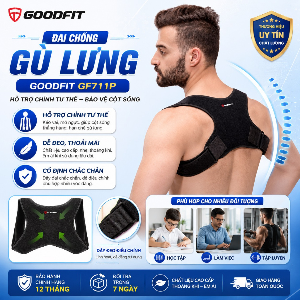 Đai chống gù lưng GoodFit cho trẻ em, người lớn free size GF711P chất lượng tốt, giá phải chăng