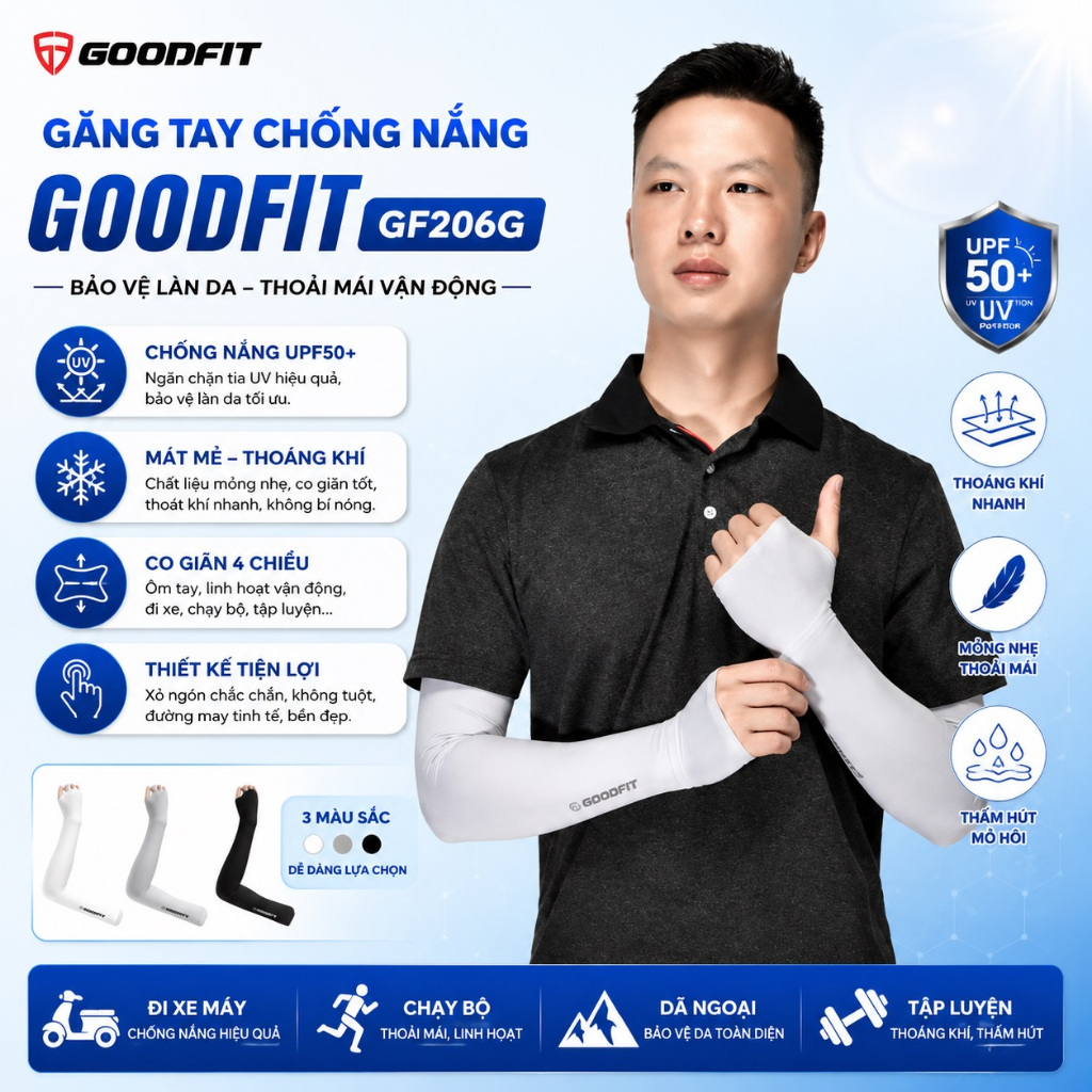 Găng tay chống nắng nam, nữ chống tia UV GoodFit GF206G