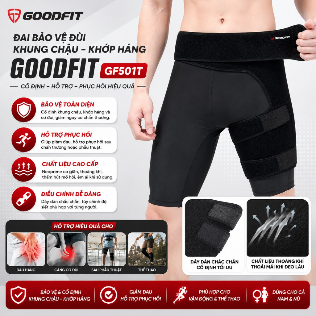 Đai bảo vệ đùi, khung chậu, khớp háng GoodFit GF501T cao cấp giá rẻ