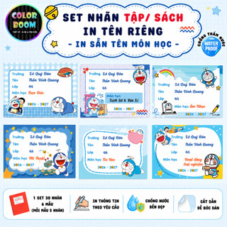[ IN TÊN THEO YÊU CẦU] Nhãn Vở/Sách DORAEMON - Chống thấm nước - In Theo Yêu Cầu - ColorBoom