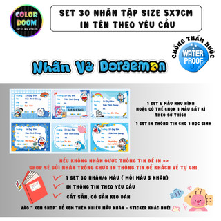 [ IN TÊN THEO YÊU CẦU] Nhãn Vở/Sách DORAEMON - Chống thấm nước - In Theo Yêu Cầu - ColorBoom