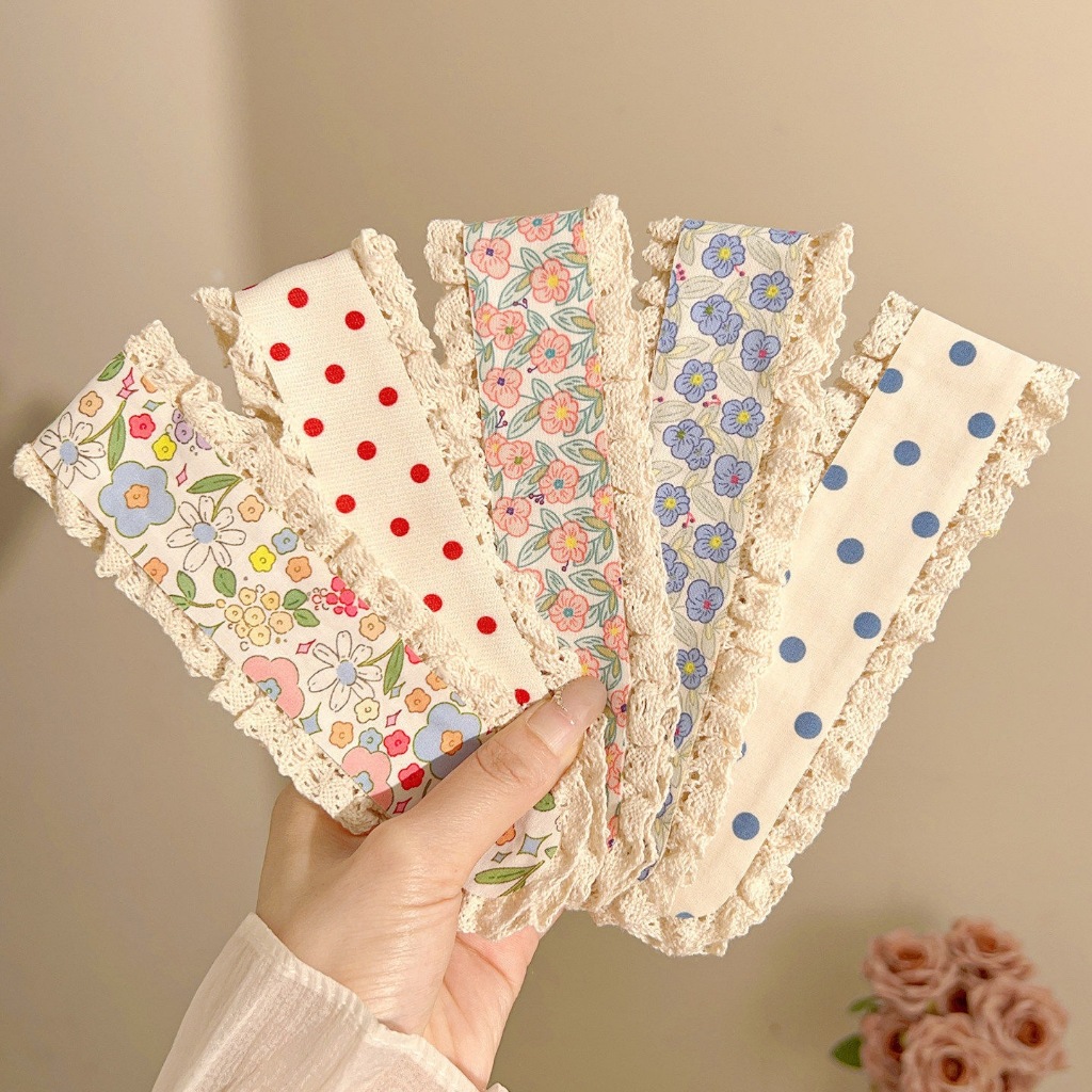 Băng đô dán mái cố định tóc viền ren hoa nhí đáng yêu phong cách Hàn Quốc chống đau đầu 33,5cm