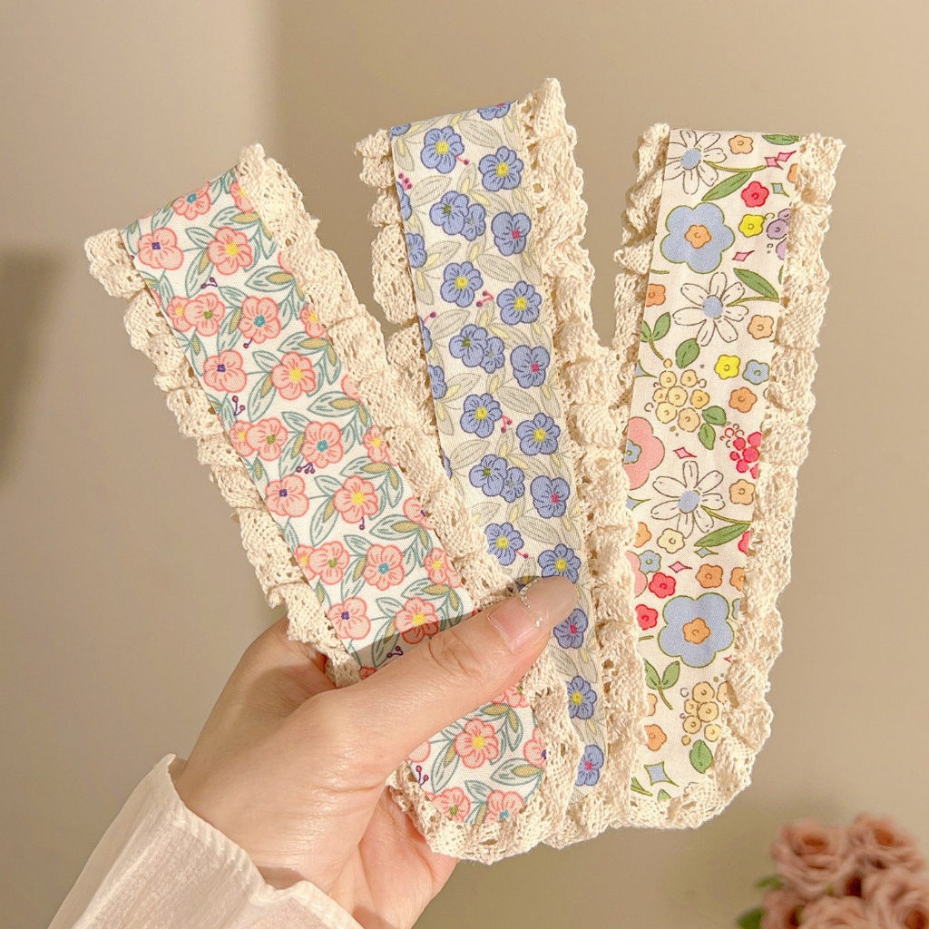Băng đô dán mái cố định tóc viền ren hoa nhí đáng yêu phong cách Hàn Quốc chống đau đầu 33,5cm