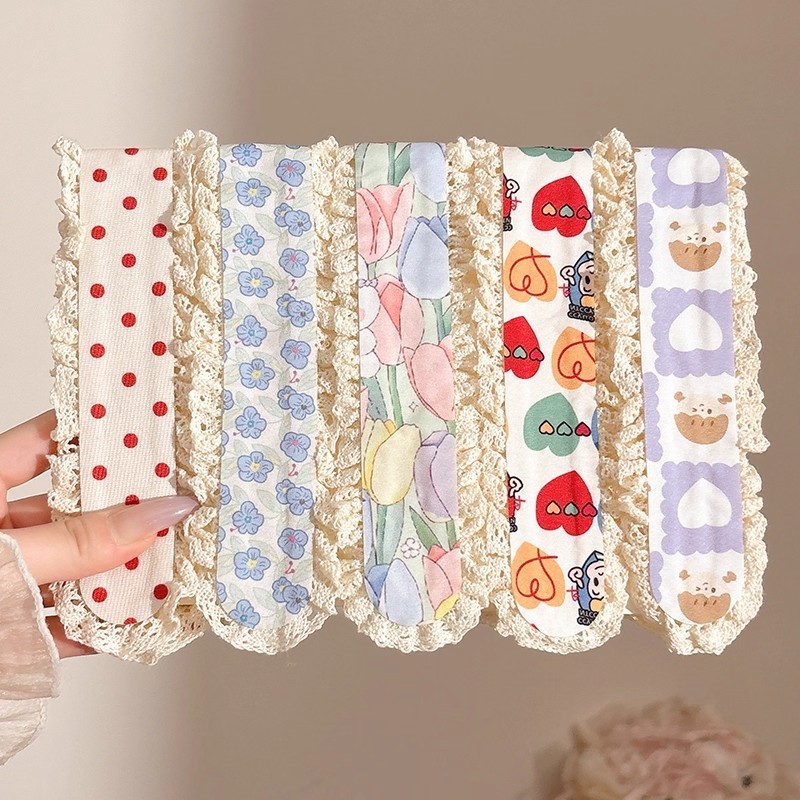 Băng đô dán mái cố định tóc viền ren hoa nhí đáng yêu phong cách Hàn Quốc chống đau đầu 33,5cm