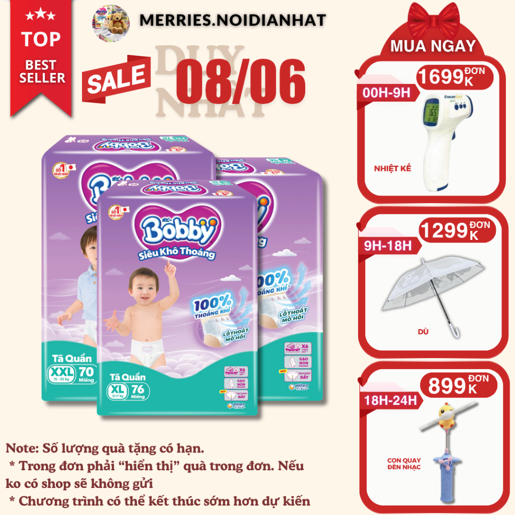 [SIÊU TIẾT KIỆM] Tã BOBBY ULTRA đủ size M96/L88/XL74/XXL70 siêu nhiều miếng