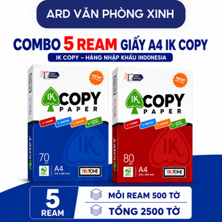 Combo thùng 5 ream giấy A4 IK Copy 70gsm, giấy in photocopy trắng mịn nhập khẩu indonesia chính hãng C2