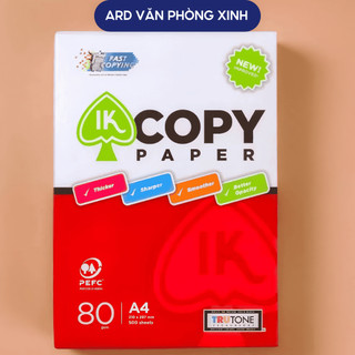 Combo thùng 5 ream giấy A4 IK Copy 70gsm/80gsm trắng mịn in sắc nét, giấy photocopy văn phòng
