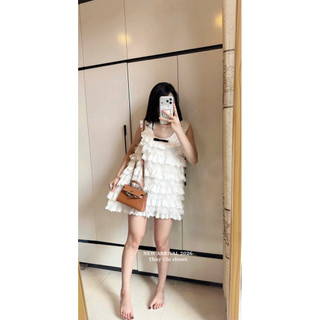 Váy Ren Trắng Tầng Nơ Đen L1