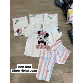 Set áo phông mickey mix quần suông kẻ hồng