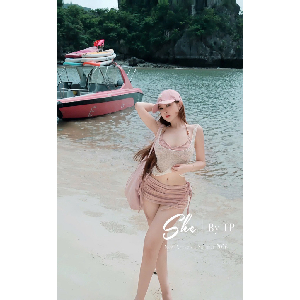 🤎 Set 3 món: bra mút + quần váy + balo ren