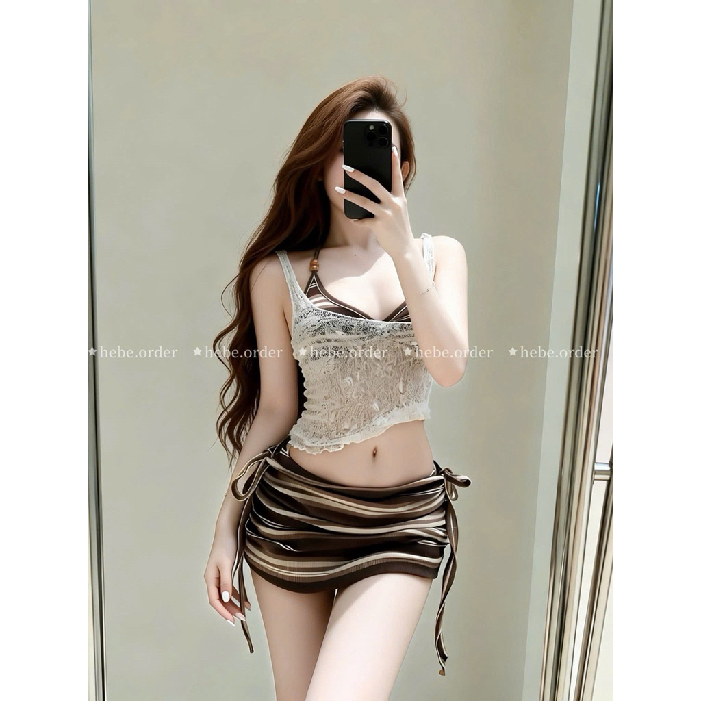 🤎 Set 3 món: bra mút + quần váy + balo ren