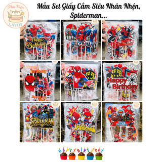 Bịch 10 Set Giấy Cắm Siêu Nhân Nhện, Spiderman- Trang Trí Bánh Kem Cho Bé Trai