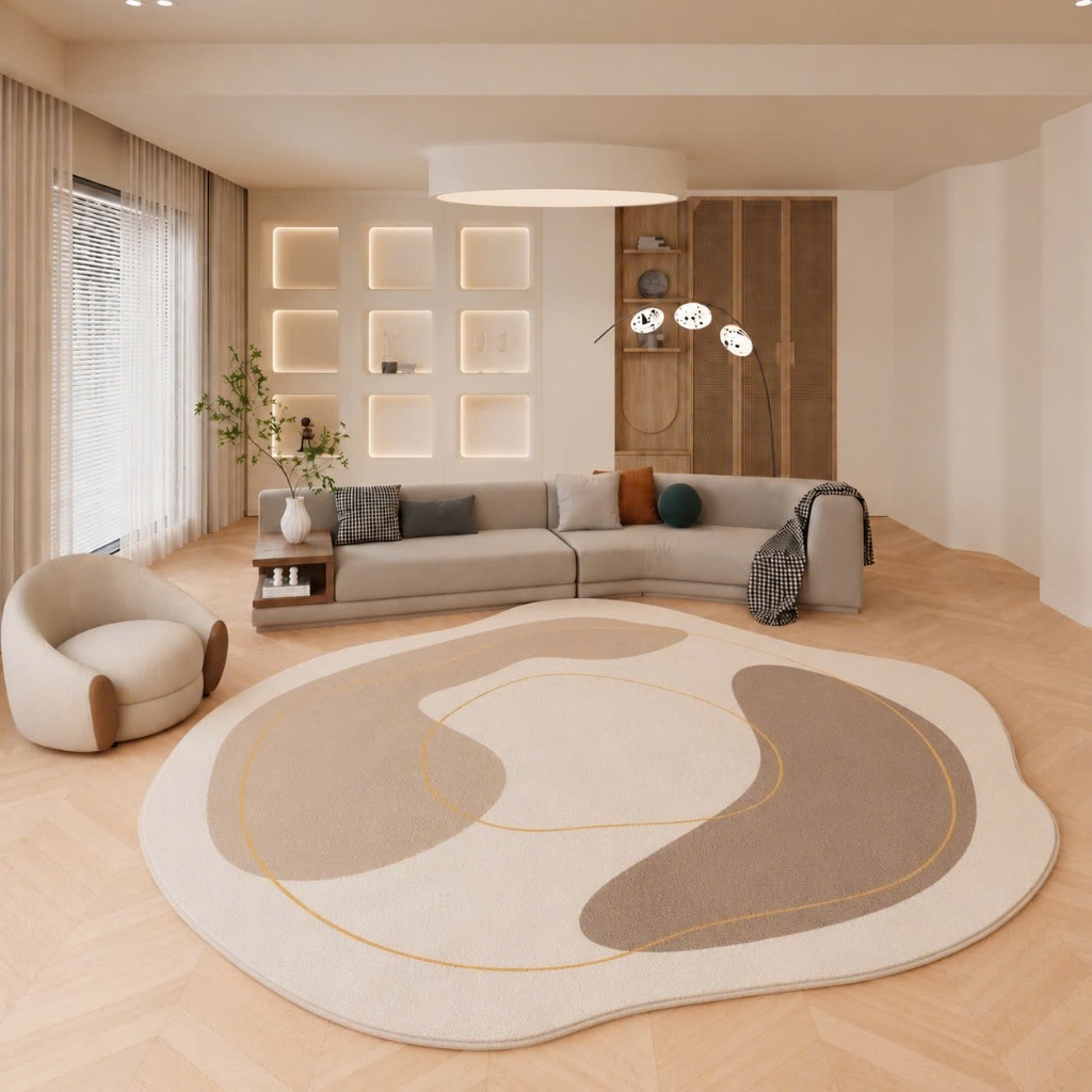 Thảm tròn lông cừu mềm mịn đế dệt 160x160cm, 100x100cm, thảm tròn decor, êm mềm, basic - Memmincarpet - TH102_C03