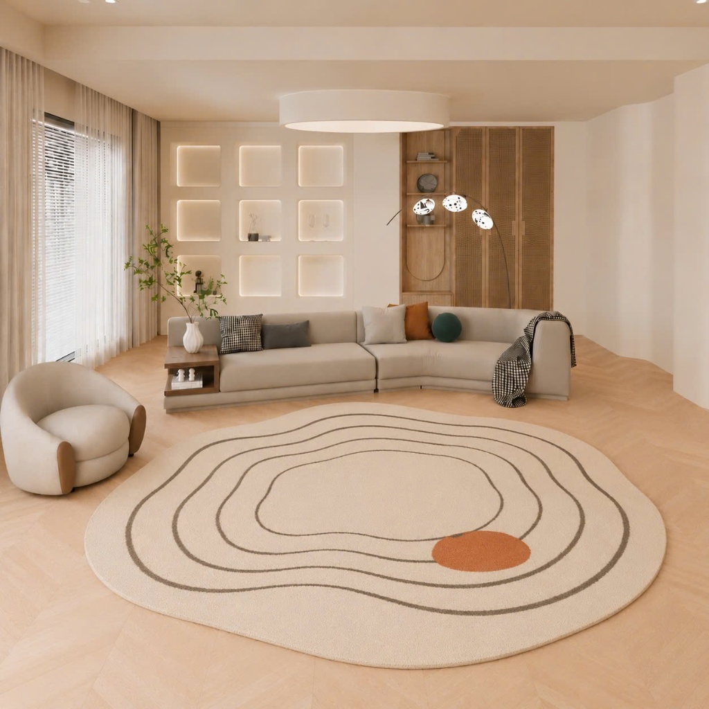 Thảm tròn lông cừu mềm mịn đế dệt 160x160cm, 100x100cm, thảm tròn decor, êm mềm, basic - Memmincarpet - TH102_C03