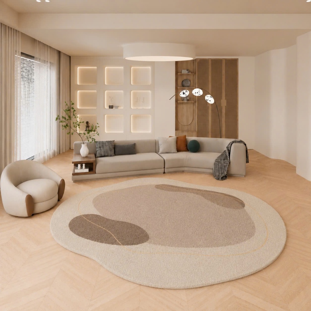 Thảm tròn lông cừu mềm mịn đế dệt 160x160cm, 100x100cm, thảm tròn decor, êm mềm, basic - Memmincarpet - TH102_C03
