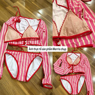 (Ảnh thật mô tả-hàng sẵn mút)•HỎA TỐC•Bộ bơi hai mảnh  ba mảnh bikini kẻ sọc bra hottrend Hàn Quốc mẫu mới2026
