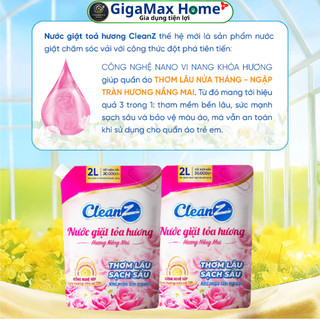 Combo 2 Nước Giặt CleanZ Hương Nắng Mai (2L+2L) – Khóa Hương 15 Ngày, Sạch Sâu & An Toàn Sức Khỏe| GigaMax Home