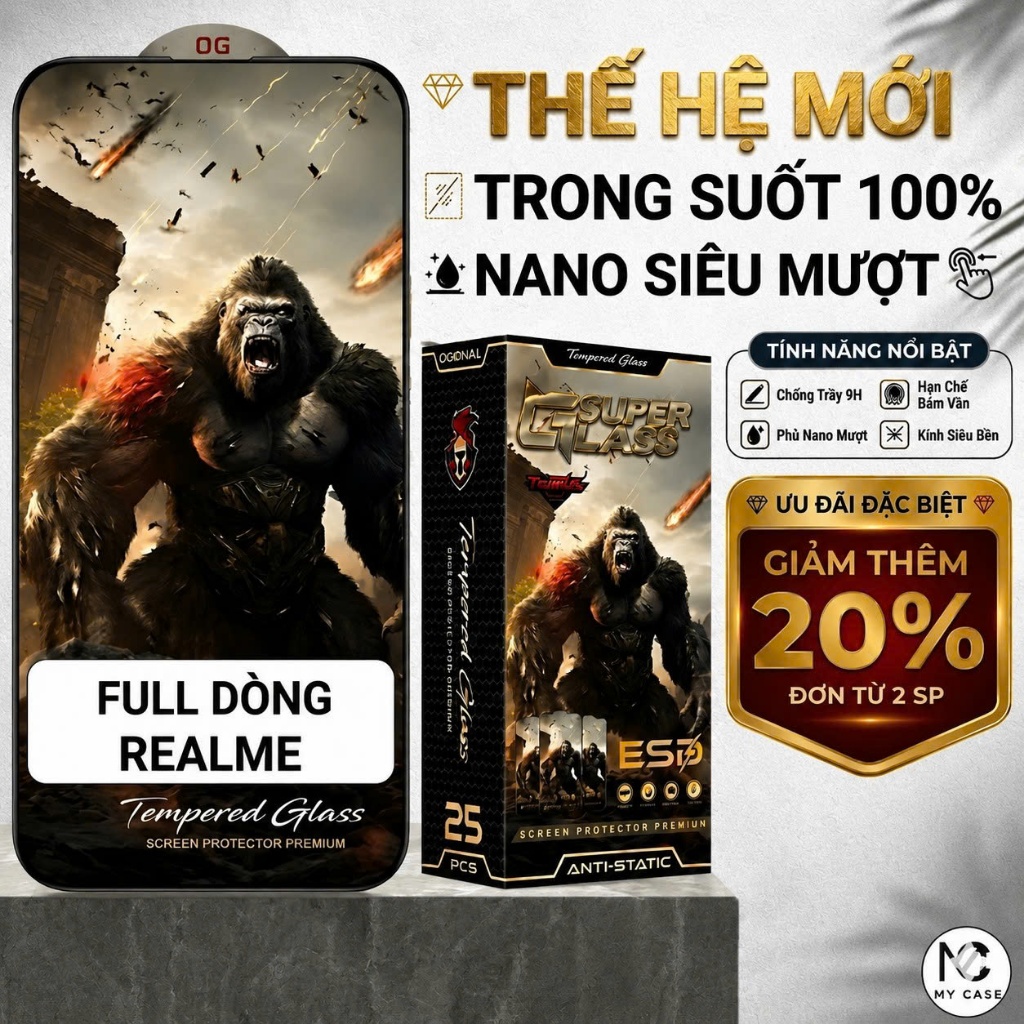 Kính cường lực chiến binh Realme C71 C75 C75X C85 C65S C67 C61 C11 C12 C20 C21y C25 C30s C35 C51 C55 Q5 Pro Q2 My Case