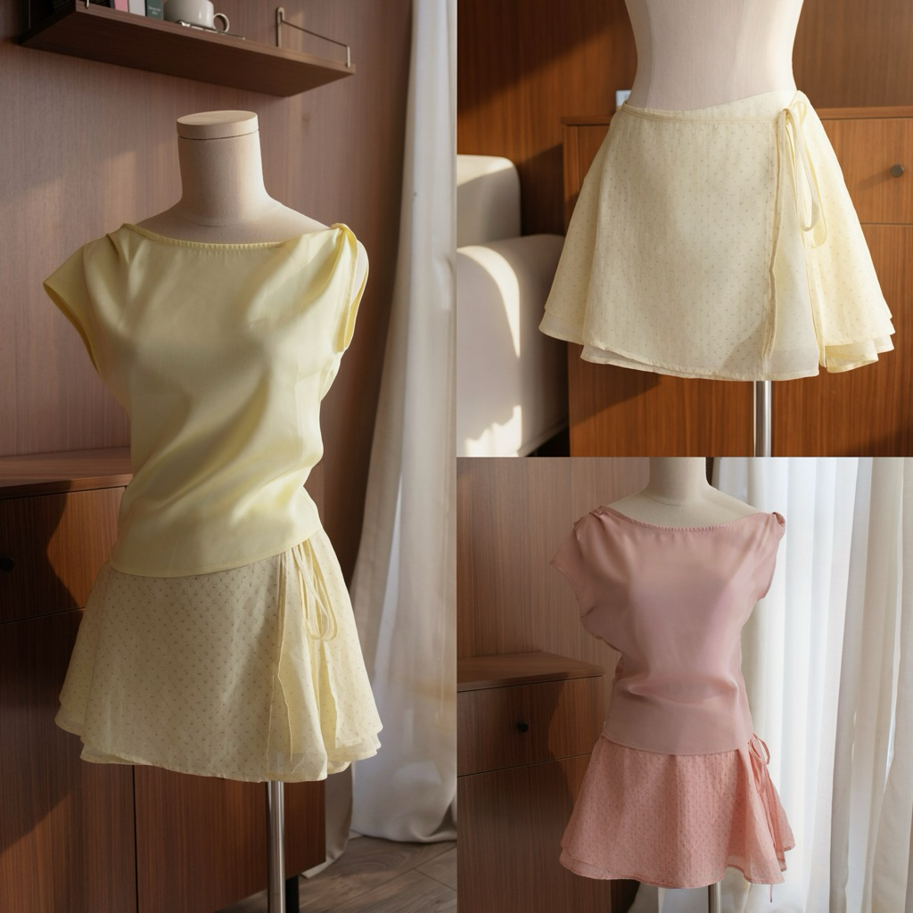 Quinn Set (TSW) Set áo voan lụa nhún vai chiết eo kèm chân váy hoạ tiết Nữ the.sweaterweather CÓ SẴN