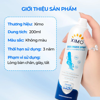 Chai Xịt Làm Thơm Chân XIMO Deodorizer Spray 200ml - Khử Mùi Ngăn Tiết Mồ Hôi, Khô Thoáng & Thơm Mát 24H | GigaMax Home