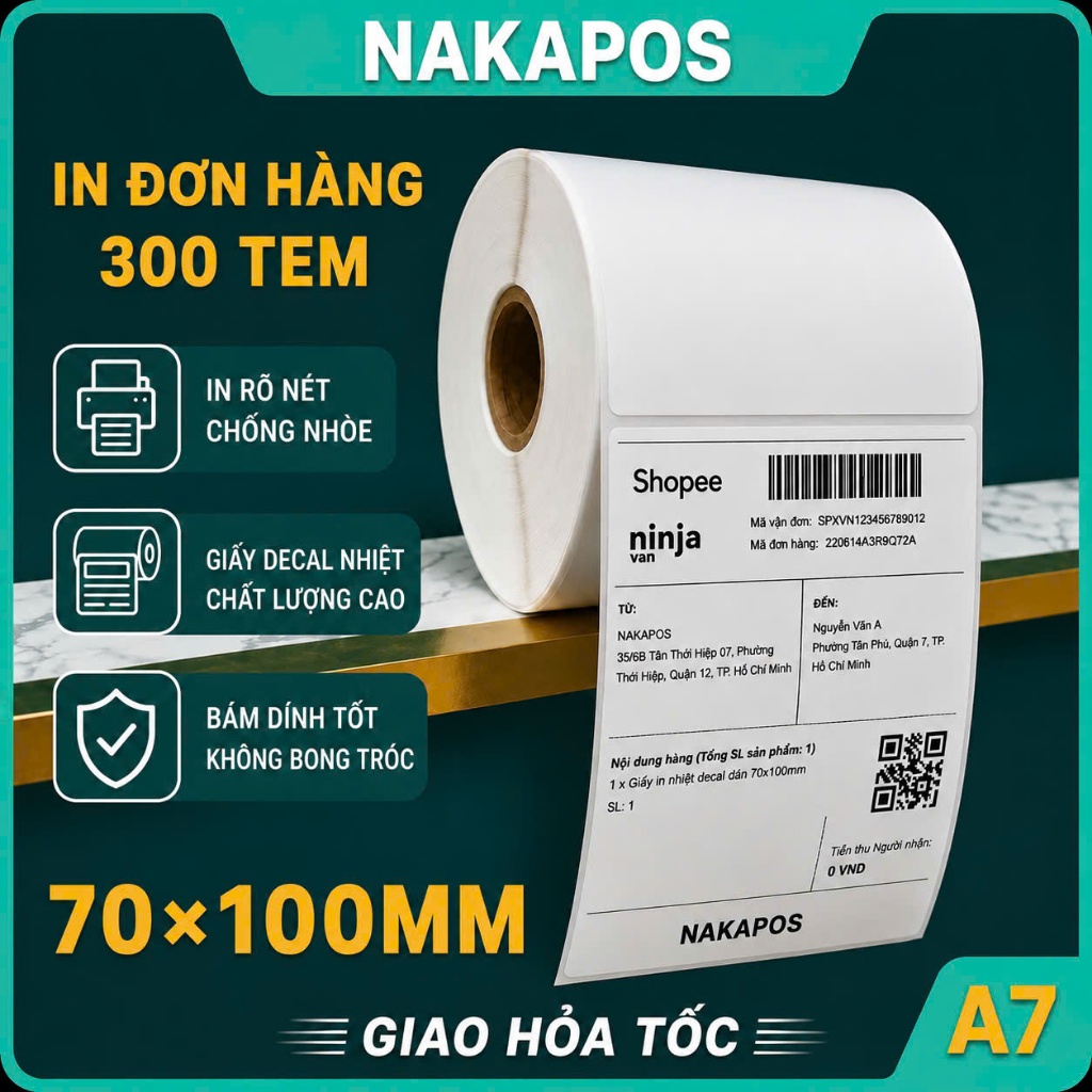 [ 300 TỜ] Giấy in đơn hàng A7 Decal nhiệt 70x100mm Tem mã vạch 70x100 in vận đơn 70*100 Phiếu ship 7x10 giấy in nhiệt