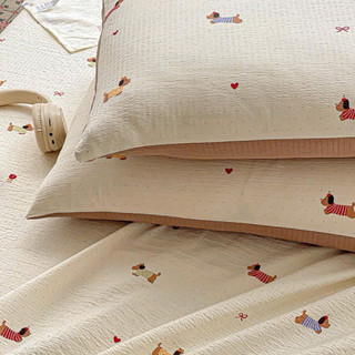Set 3 Món Ga Gối Cotton Đũi Dệt Tơ Tre Icy Màu Sắc Họa Tiết Nhí Xinh Xắn – Ga Bọc Nệm Thoáng Mát, Mềm Mịn Chuẩn Hàn Quốc