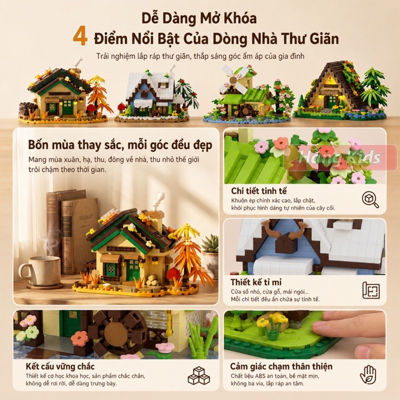 Bộ Lắp Ráp Nhà Gỗ Mini 4 Mùa DIY - Đồ Chơi Xếp Hình Sáng Tạo Phát Triển Tư Duy Cho Bé