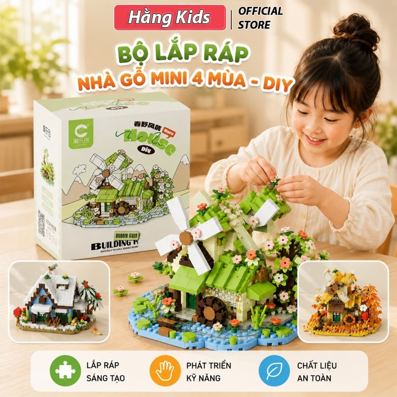 Bộ Lắp Ráp Nhà Gỗ Mini 4 Mùa DIY - Đồ Chơi Xếp Hình Sáng Tạo Phát Triển Tư Duy Cho Bé