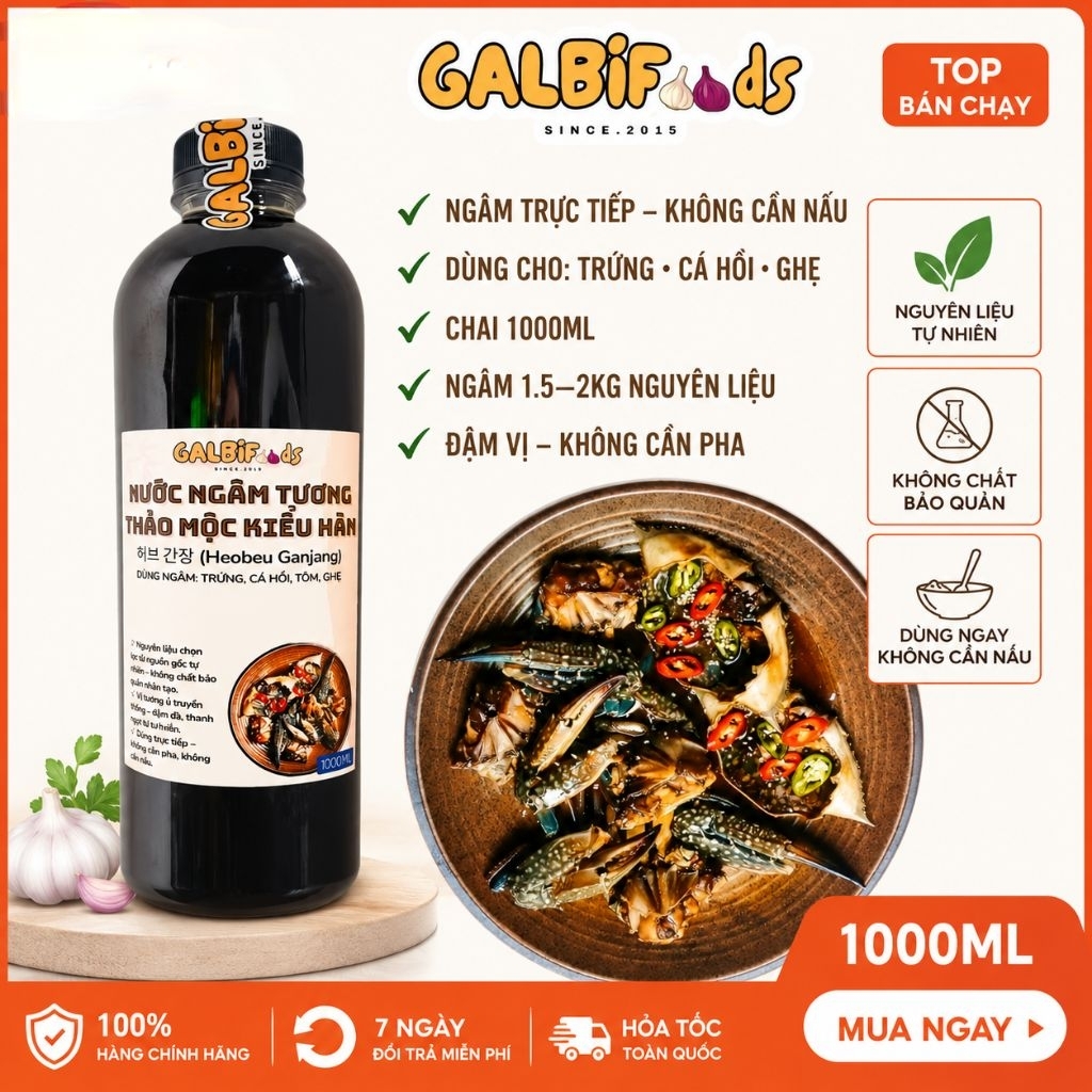 NƯỚC NGÂM TƯƠNG THẢO MỘC KIỂU HÀN, Dùng ngâm cá hồi, bào ngư, tôm, cua, ghẹ, trứng-chai 1000ml/1,5-2kg Hải sản