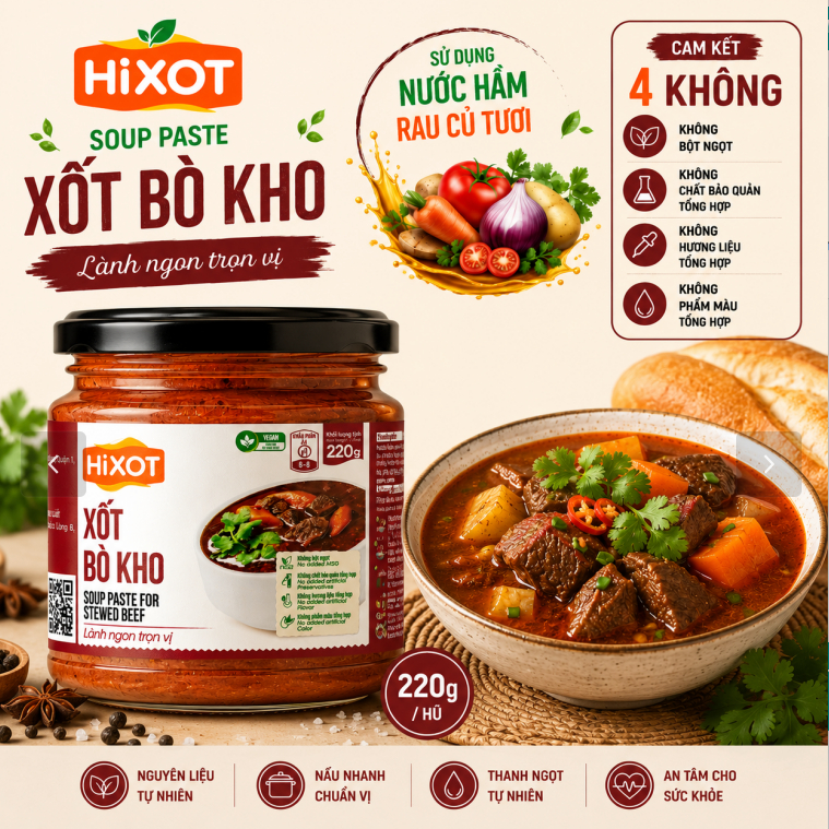 Sốt Gia Vị Bò Kho (Bò Xốt Vang) HiXOT hũ 220Gram, gia vị nấu bò kho, bò sốt vang, NẤU CHAY MẶN