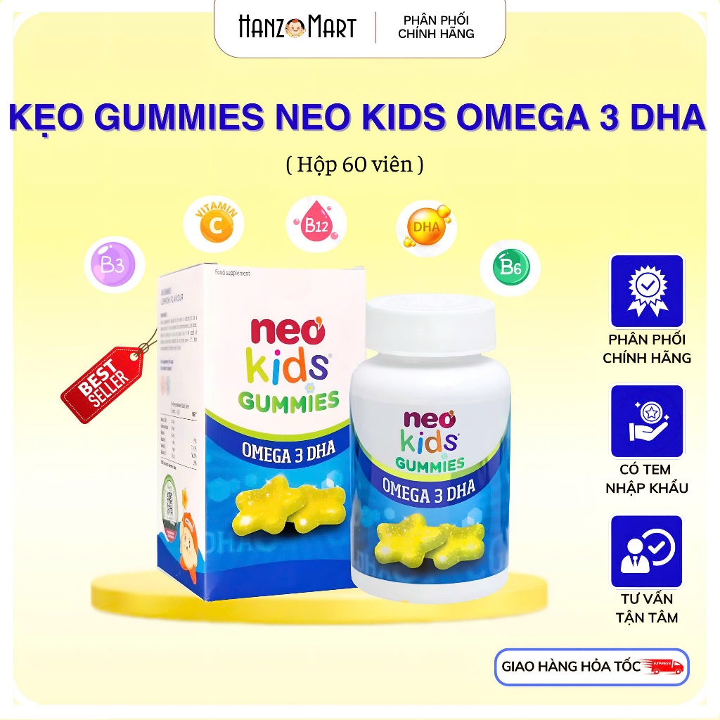 Kẹo Gummies Dha ngôi sao Neo Kids hộp 60 viên nhai - hanzo2009