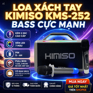 CHÍNH HÃNG | Loa Xách Tay Kimiso Kms-252 Bass Cực Mạnh Kèm 2 Mic Cao Cấp, Đèn Led 7 Màu, Pin 5-6h.