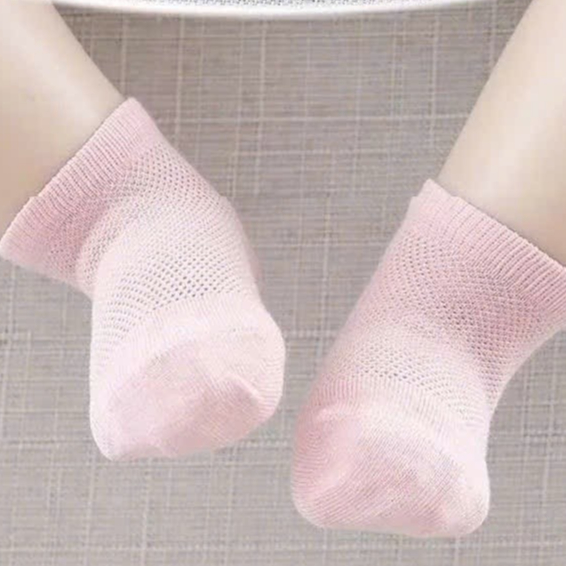Set 5 Đôi Tất Lưới Màu Trơn Cotton Mềm Mại Thoáng Khí Co Giãn Cho Bé Trai Bé Gái 0-12M DouDou A41