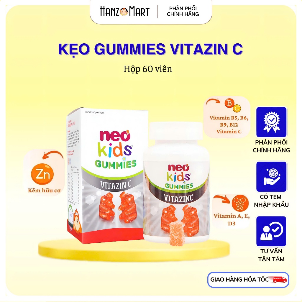 Kẹo Gummies Kẽm Hữu Cơ Neo Kids Hộp 60 Viên Nhai - hanzo2009
