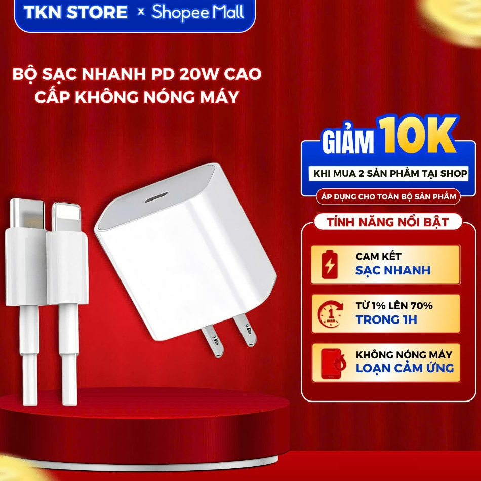 Bộ Sạc nhanh PD 20W Không Nóng Máy, Tốc độ ổn định bảo hành 12 tháng TKN