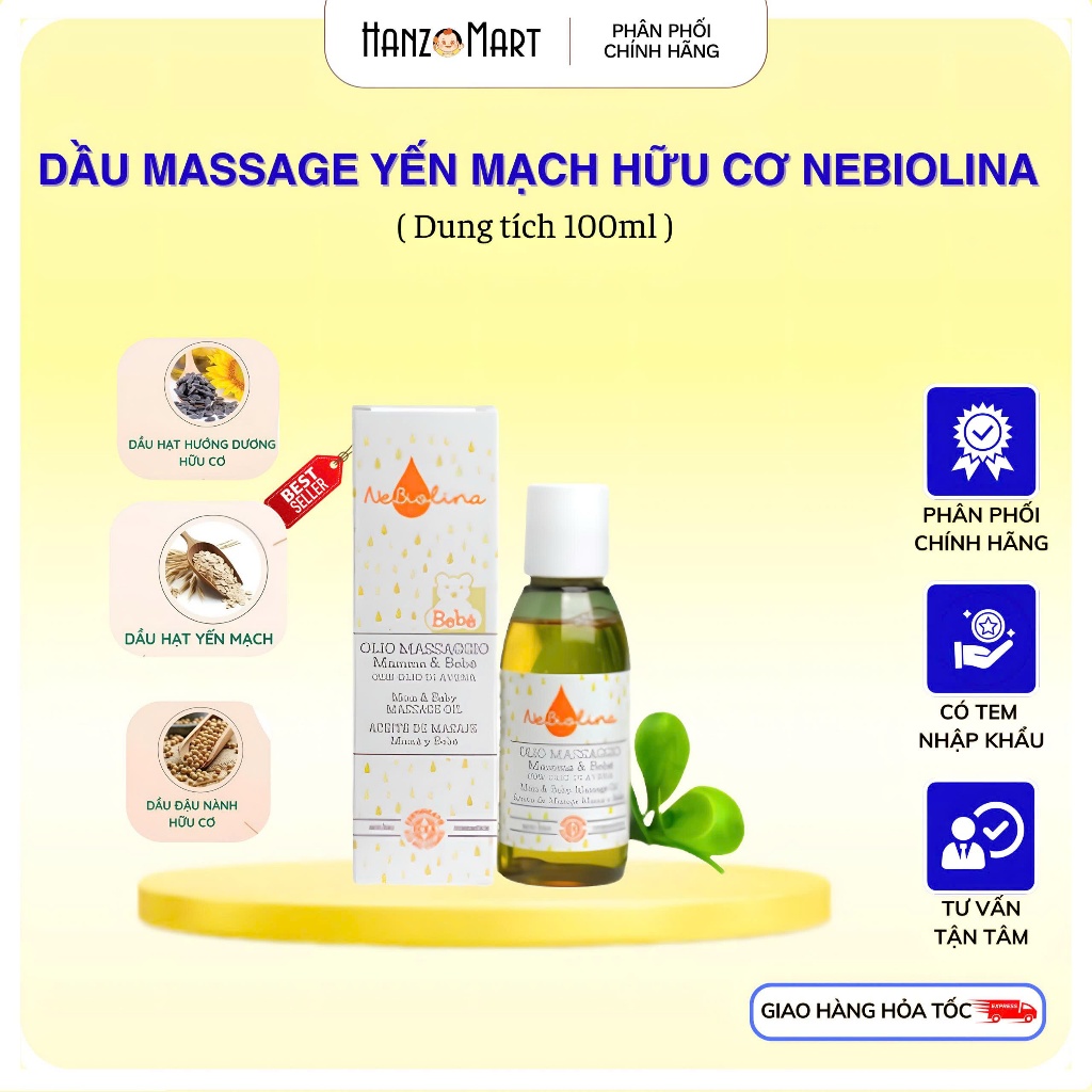 Dầu massage cho bé Yến Mạch Hữu Cơ Nebiolina cho mẹ bầu và em bé lọ 100ml