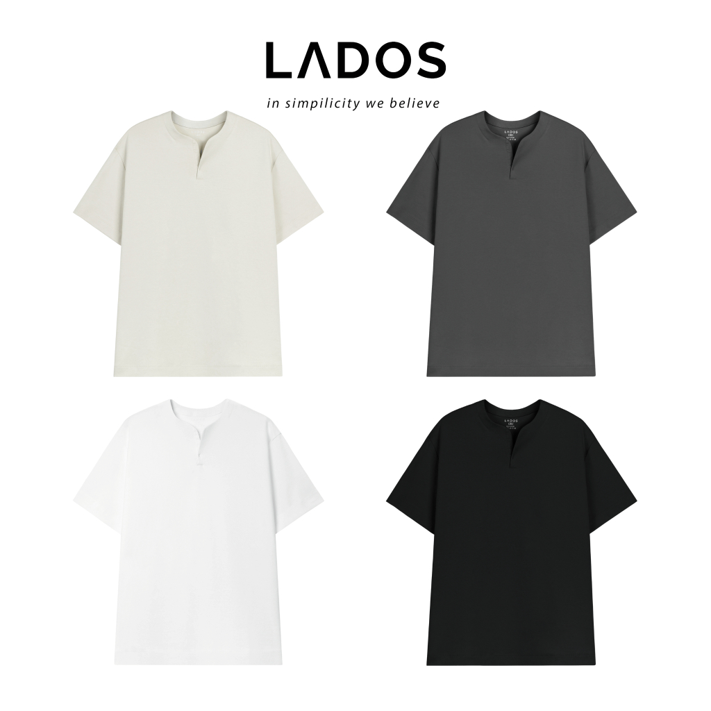 Áo thun tay ngắn cổ tròn xẻ V nam nữ LADOS-19141 cotton interlock 250gsm dày dặn, đơn giản thanh lịch | BigBuy360 - bigbuy360.vn
