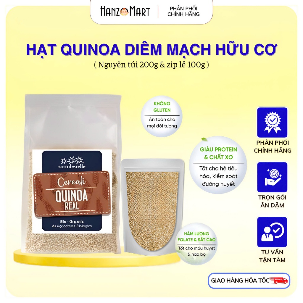 Nguyên túi hạt Quinoa Diêm mạch hữu cơ cho bé