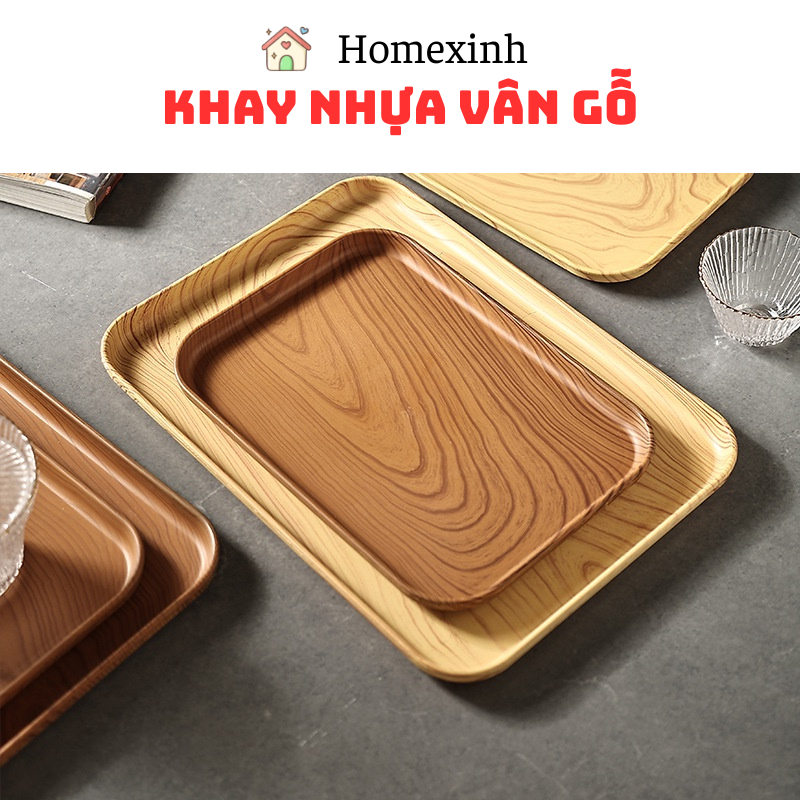 Khay Nhựa Vuông Khay Phong Cách Nhật Bản Giả Hạt Gỗ Khay Hộ Gia Đình Trà Đĩa Dày Khay Trà