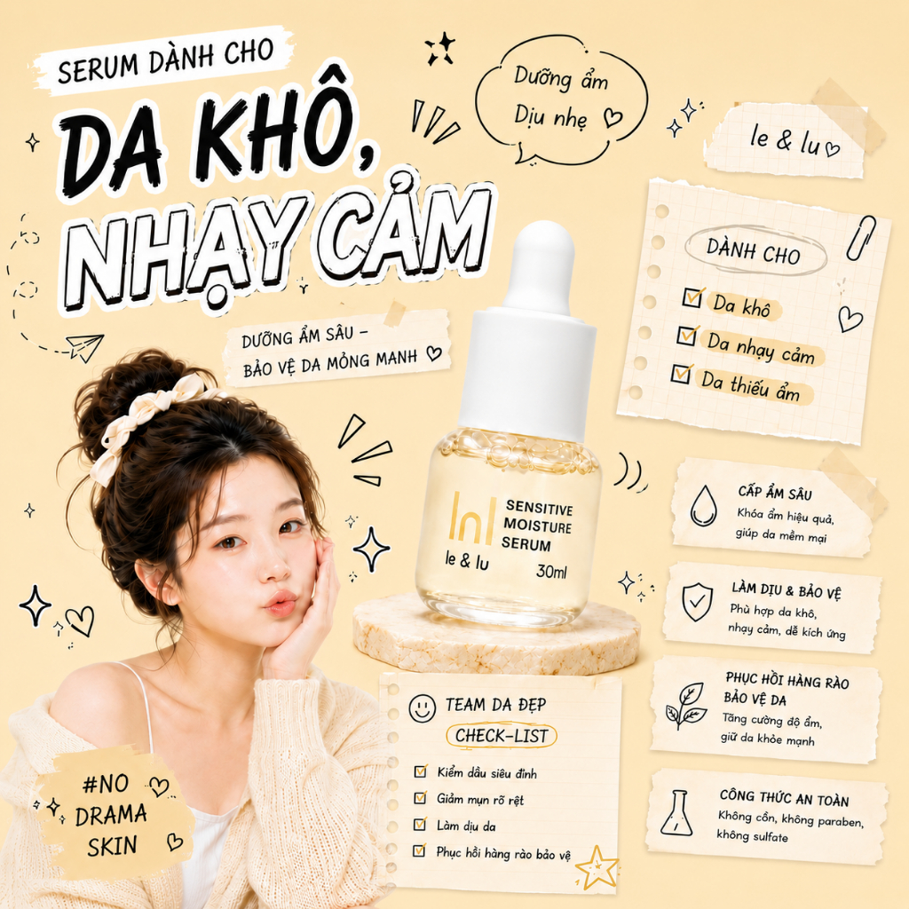Serum Dưỡng Ẩm Dịu Nhẹ Cho Da Khô & Da Nhạy Cảm Sensitive Moisture Serum Le&Lu 30ml