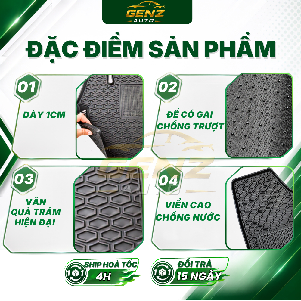 Thảm lót sàn VF3 - Vinfast VF3 Cao su đúc không mùi, Chuẩn khít form xe, Chống trượt - Mẫu NISSIN